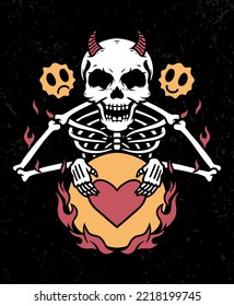 Skeleton hate love illustration