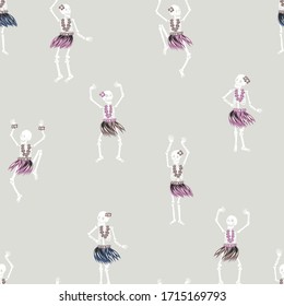 skeleton Hawaiian Hula dance seamless pattern in vector