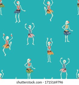 skeleton Hawaiian Hula dance seamless pattern in vector