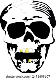 skeleton head. Black and white skull with gold teeth