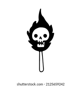 Skeleton head bonfire, illustration for t-shirt, sticker, or apparel merchandise. With retro and cartoon style.