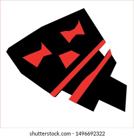 Skeleton head. Cartoon black and red skeleton head. Vector illustration of black skeleton head with red eyes nose and lips