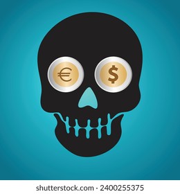 Skeleton head with coins instead of eyes