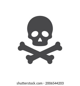 Skeleton head and crossbones vector icon. Skull with crossed bones black symbol.