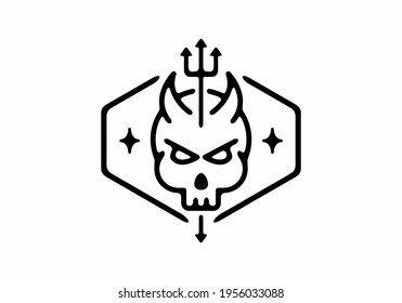 Skeleton head of devil with spear line art illustration design