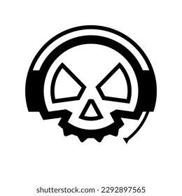 Skeleton Head Gaming Vector Logo Black Outline on White Background 