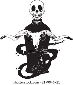 skeleton head goat. Design for printing on t-shirts, stickers and more. Vector.