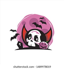 Skeleton Head Halloween Moon Logo Vector