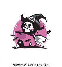 Skeleton Head Halloween Moon Logo Vector