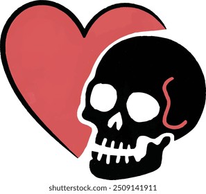 skeleton head and love line colorful art drawing blank background