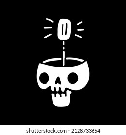 Skeleton head and microphone, illustration for t-shirt, sticker, or apparel merchandise. With doodle, retro, and cartoon style.