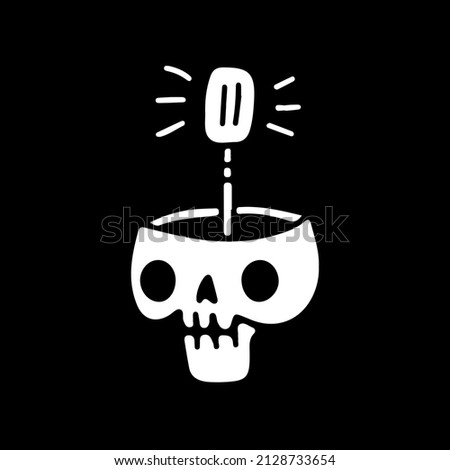 Skeleton head and microphone, illustration for t-shirt, sticker, or apparel merchandise. With doodle, retro, and cartoon style.