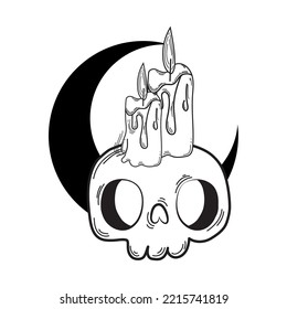 Skeleton head with pair of candles Esoterism sketch icon Vector