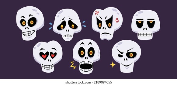 Skeleton head scary emoticons vector