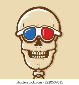 Skeleton head wearing 3d glasses