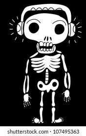 skeleton with headphones