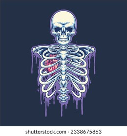 skeleton with heart illustration for tshirt design, logo, or stickers