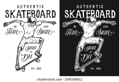 Skeleton hipster skater vector illustration print design