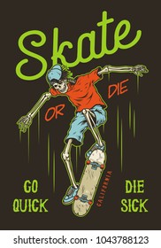 Skeleton hipster skater vector print design