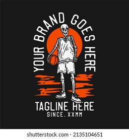 skeleton holding a basketball vintage t shirt design template