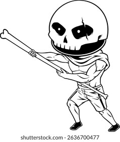A skeleton is holding a bat and appears to be playing baseball