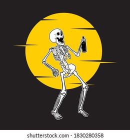 Skeleton Holding Beer Bottle Drawing Vector