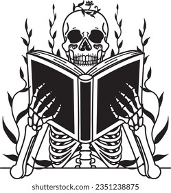 Skeleton holding book for design element. Vector illustration. 