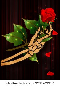 Skeleton holding a flower rose, No Valentines day card, vector illustration	