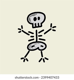 A skeleton holding a frisbee is a playful and quirky illustration suitable for Halloween-themed designs, sports events graphics, or any fun, lighthearted projects.