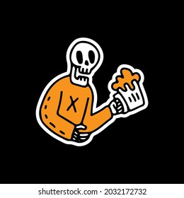 Skeleton holding glass of beer illustration. Vector graphics for t-shirt prints and other uses.