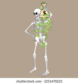 Skeleton Holding Money Vector. eps