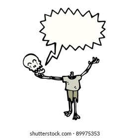 skeleton holding own talking head cartoon