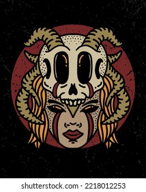 Skeleton with horn illustration design concepts