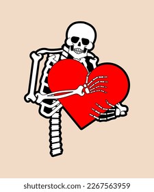 Skeleton abraza el amor al corazón. Mi esqueleto favorito. Muerte y amor.