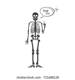 Skeleton human anatomy. Vector halloween black skeleton isolated on white. Skeleton hand sign