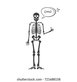 Skeleton human anatomy. Vector halloween black skeleton isolated on white. Skeleton hand sign