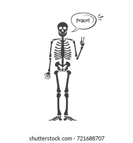 Skeleton human anatomy. Vector halloween black skeleton isolated on white. Skeleton hand sign