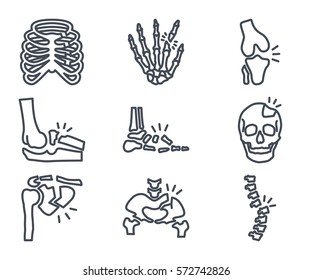 skeleton human bones broken bone line icon