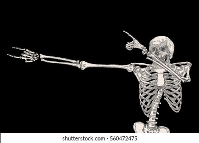 Skeleton of human dancing DAB on black background, isolated, perform dabbing move gesture, posing vector.