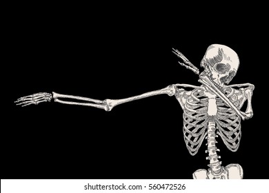 Skeleton of human dancing DAB on black background, isolated, perform dabbing move gesture, posing vector.