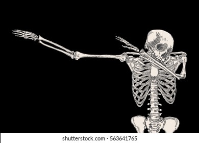 Skeleton of human dancing DAB on black background, isolated, perform dabbing move gesture, posing vector.