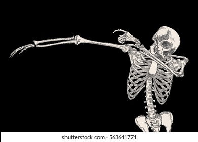 Skeleton of human dancing DAB on black background, isolated, perform dabbing move gesture, posing vector.