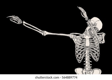 Skeleton of human dancing DAB on black background, isolated, perform dabbing move gesture, posing vector.