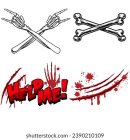 Skeleton of human horror head  and Crossed wrenches graphic vector with a white background, head and hands