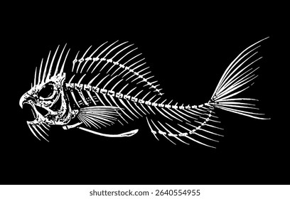 Skeleton Hybrid of Bird and Fish – Monochrome Illustration