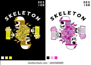 Skeleton in hype style holding beer. illustration for poster, logo, sticker, or apparel merchandise.