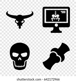 Skeleton icons set. set of 4 skeleton filled icons such as bull skull, bone, x-ray on display