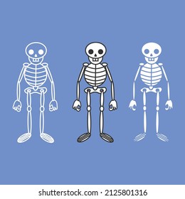 skeleton illustration art design, 3 variant and outline