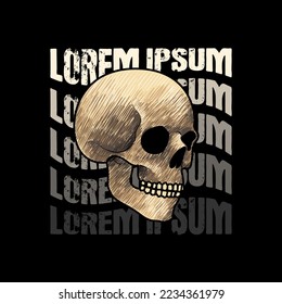 skeleton illustration with hatching style_2