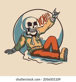 Skeleton illustration vintage design. Perfect for tshirt design, print design, sticker, etc